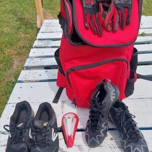 Baseball Bundle - Rawlings Bag, 2 Cleats, Gloves, Shock Doctor Cup